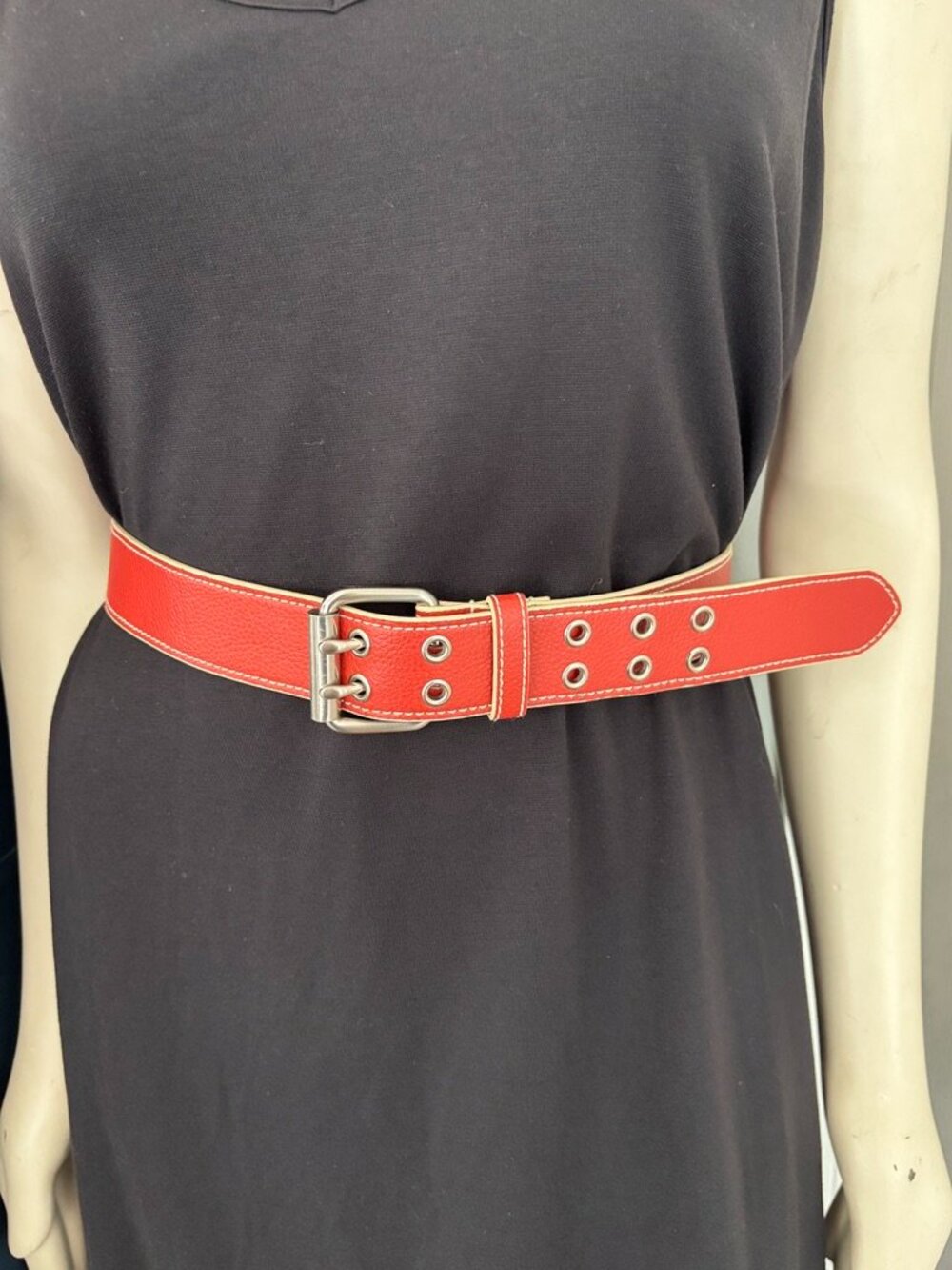 NEW YORK & CO Double Prong Genuine Leather Belt in Dark Salmon Pink SZ XL